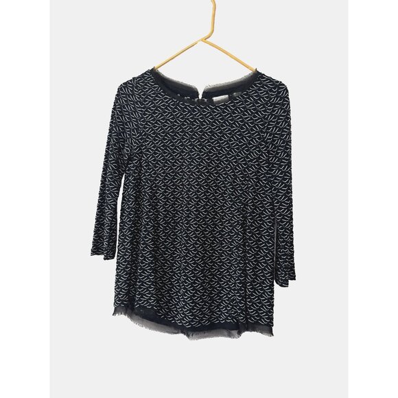 Anthropologie Womens S Black White Blouse Textured Wavy Knit Geo Print Boho Chic - Picture 1 of 10